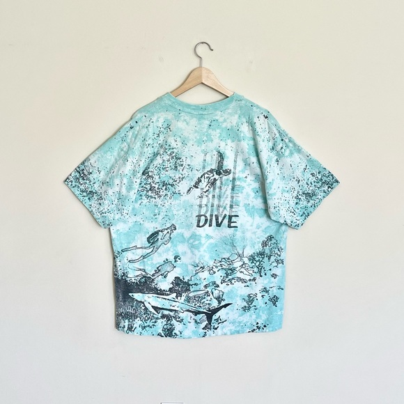 Vintage 90s Dive All Over Scuba Ocean Bubble Print Aqua Tie Die T Shirt Adult XL - Picture 10 of 16